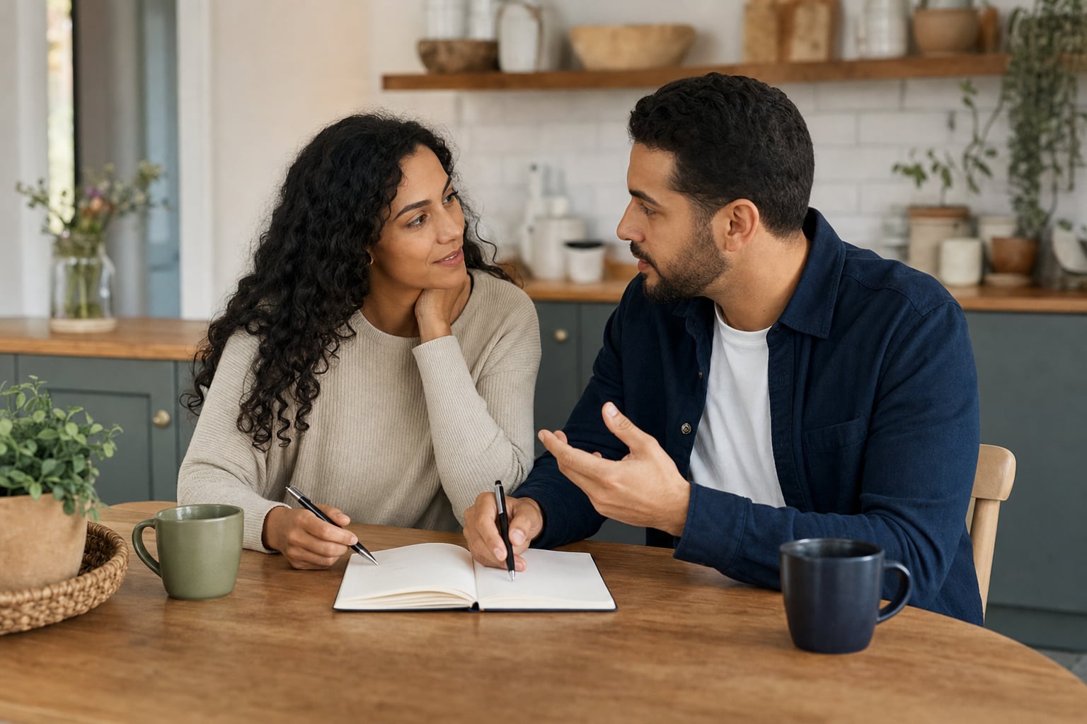Engaged partners talking together before marriage